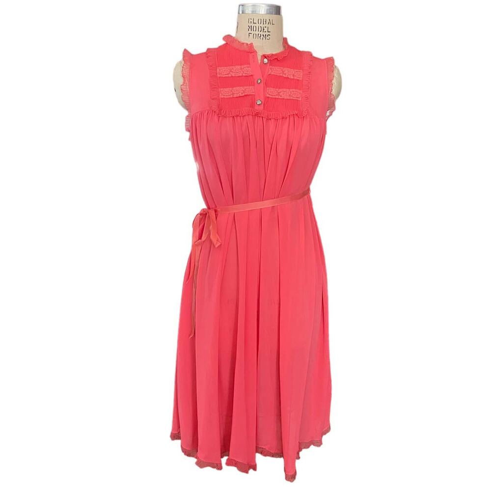 Harvey Woods Salmon Pleated Nightgown Dress Size 34/ Small Vintage 60s  70s